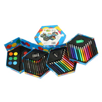 52 pcs pieces hexagon crayon color box drawing paper super deluxe art set